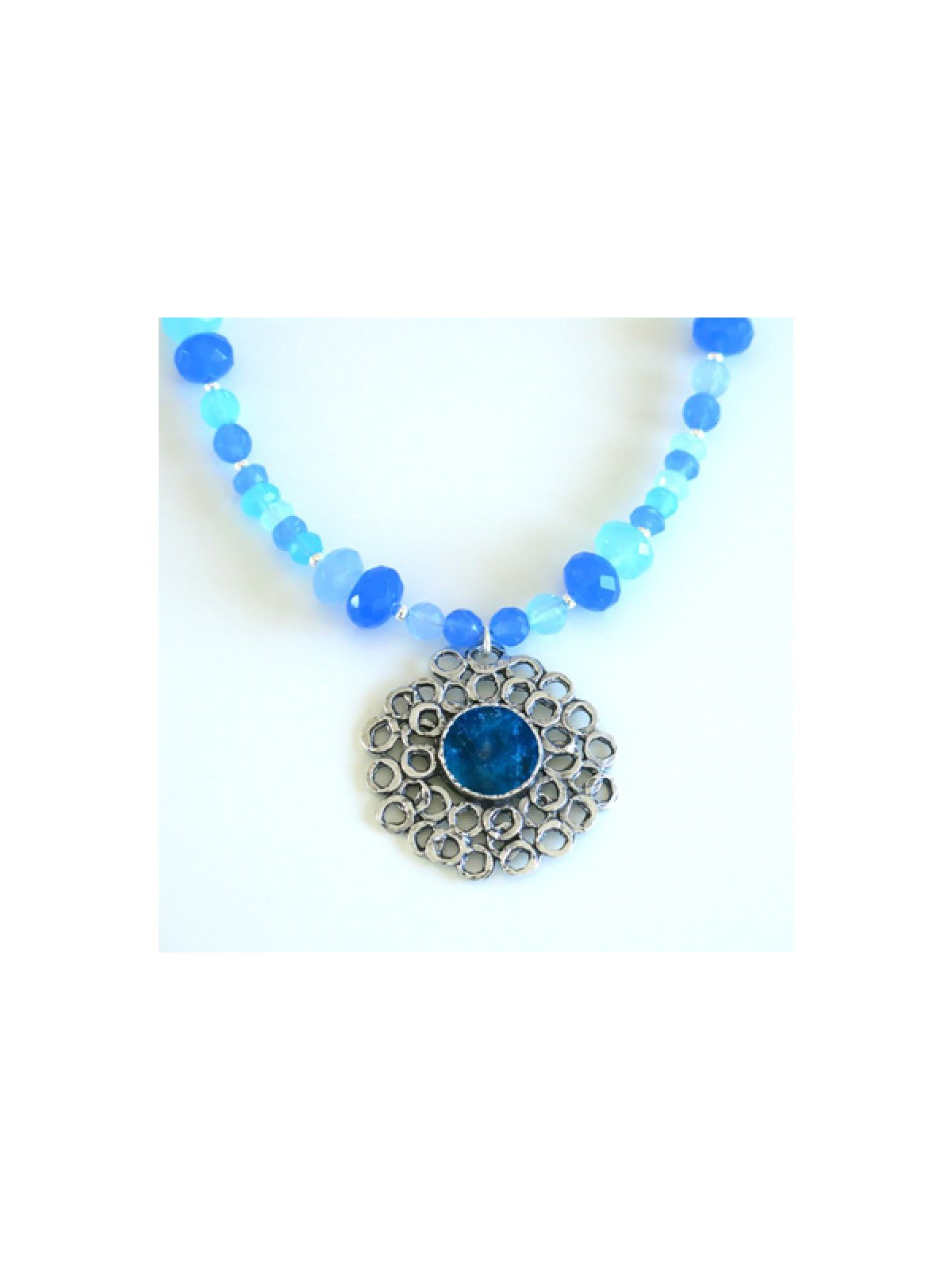 Michal Kirat Blue Crystal Beads with Roman ... | Roman Glass Necklaces