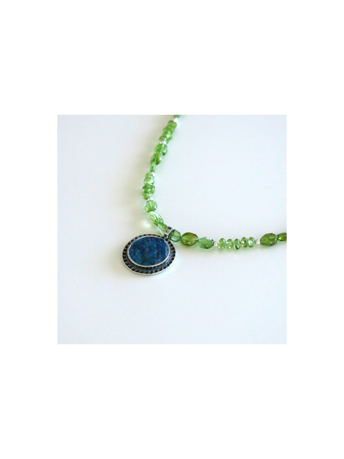 Michal Kirat Green Peridot Beads Necklace w... | Roman Glass Necklaces