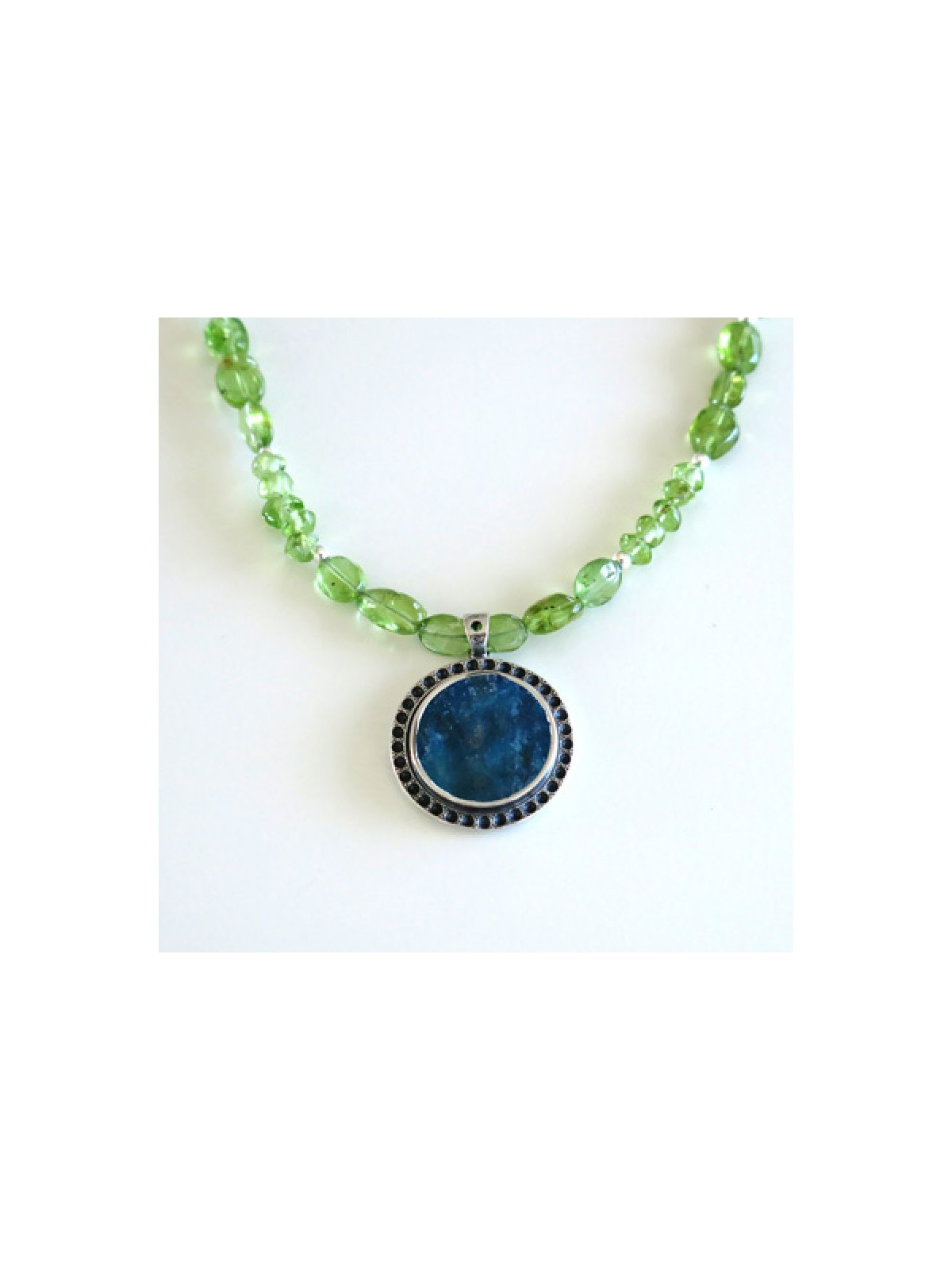 Michal Kirat Green Peridot Beads Necklace w... | Roman Glass Necklaces