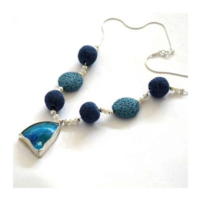 Michal Kirat Assorted Blue Lava Beads Neckl... | Roman Glass Necklaces