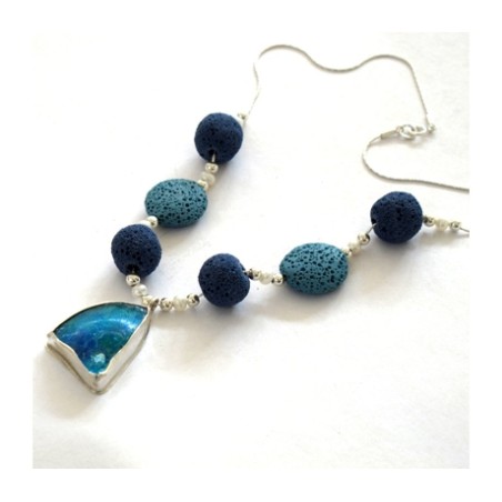 Michal Kirat Assorted Blue Lava Beads Neckl... | Roman Glass Necklaces