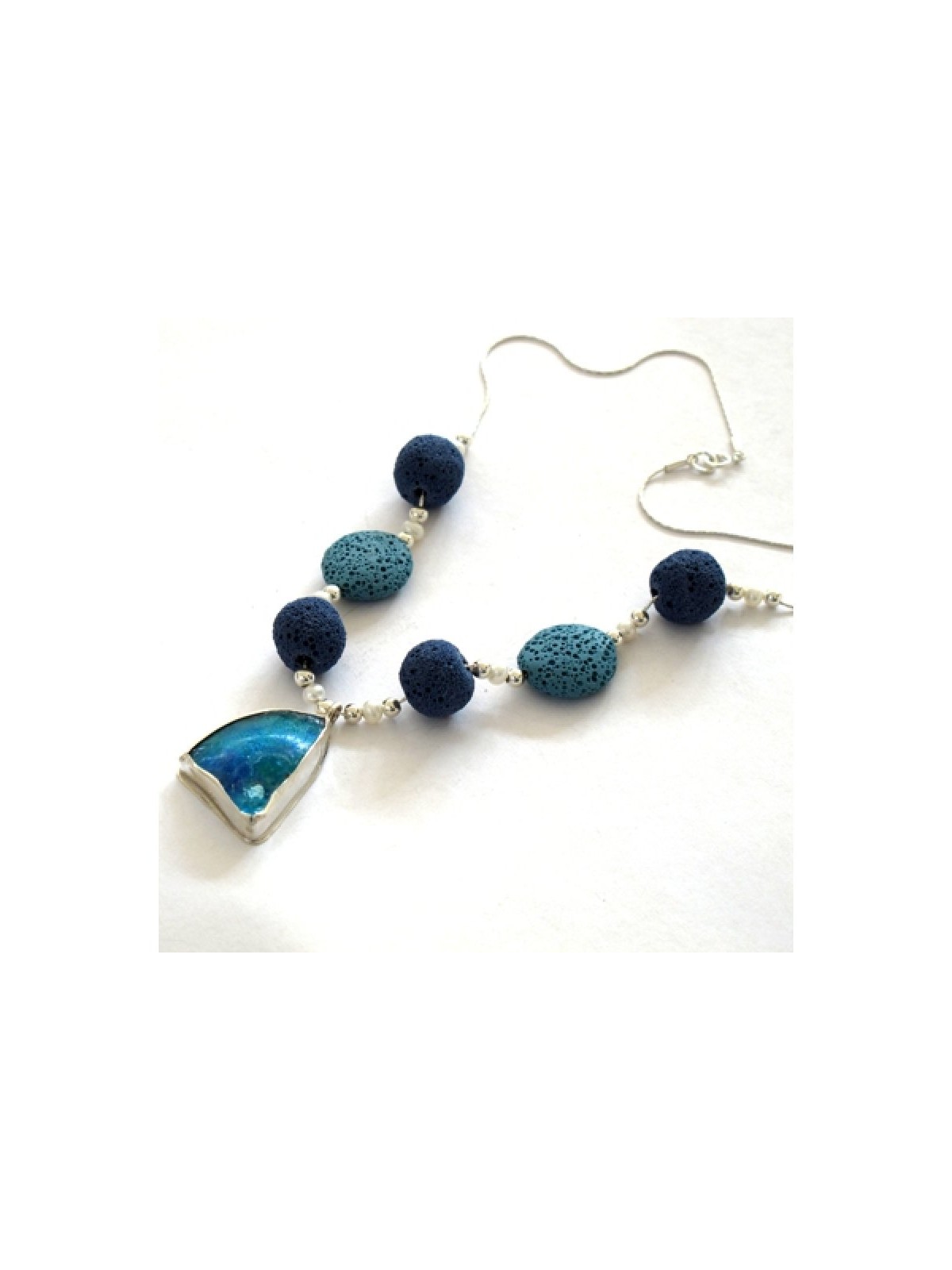 Michal Kirat Assorted Blue Lava Beads Neckl... | Roman Glass Necklaces