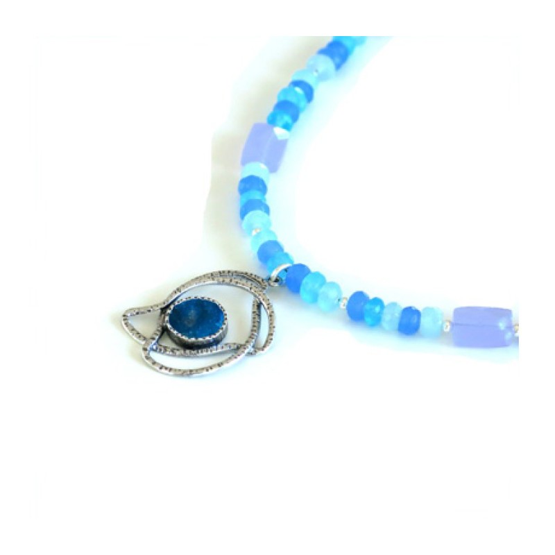 Michal Kirat Blue Crystal Necklace with Rom... | Roman Glass Necklaces