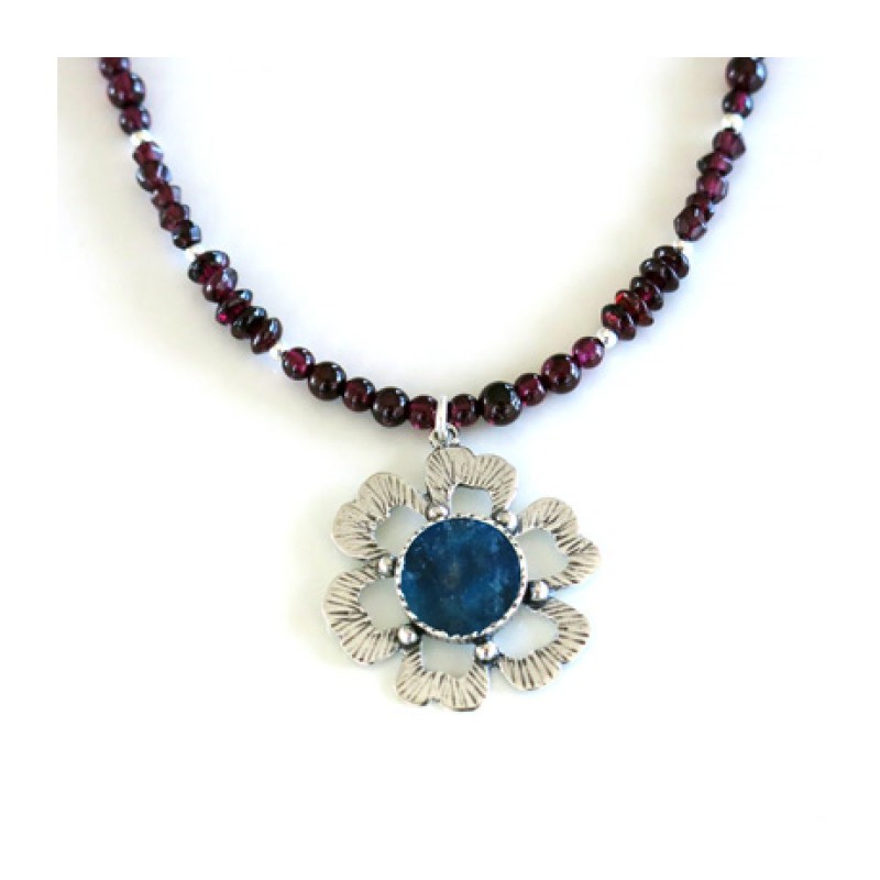 Michal Kirat Red Garnet Necklace with Penda... | Roman Glass Necklaces