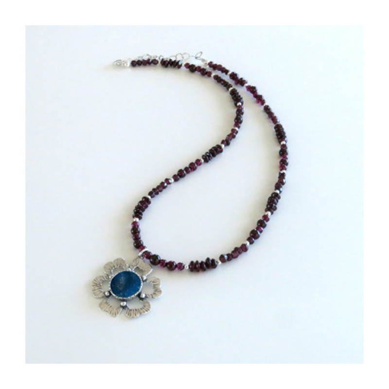 Michal Kirat Red Garnet Necklace with Penda... | Roman Glass Necklaces