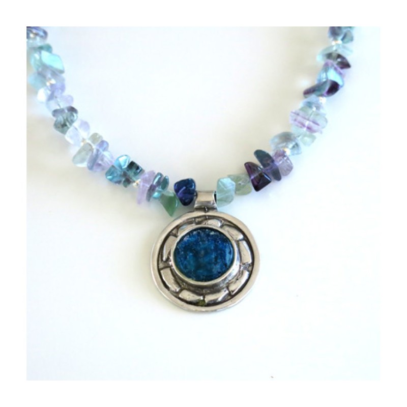 Michal Kirat Shimmering Fluorite Beads Silv... | Roman Glass Necklaces