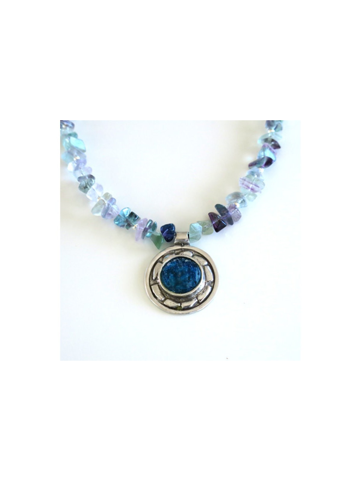 Michal Kirat Shimmering Fluorite Beads Silv... | Roman Glass Necklaces