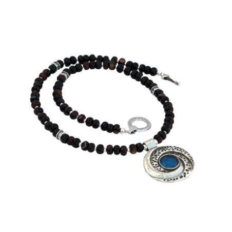 Michal Kirat Black Onyx Necklace with Roman... | Roman Glass Necklaces