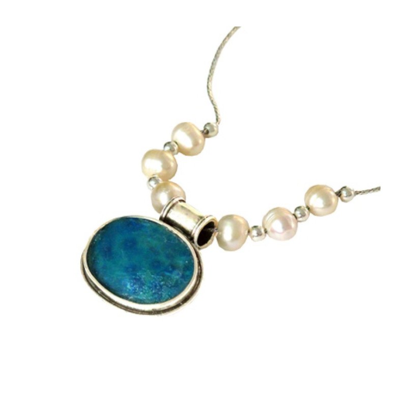 Michal Kirat Roman Glass Silver Necklace wi... | Roman Glass Necklaces