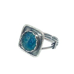 Michal Kirat Sterling Silver Square Ring Roman Glass... | Jewish Rings