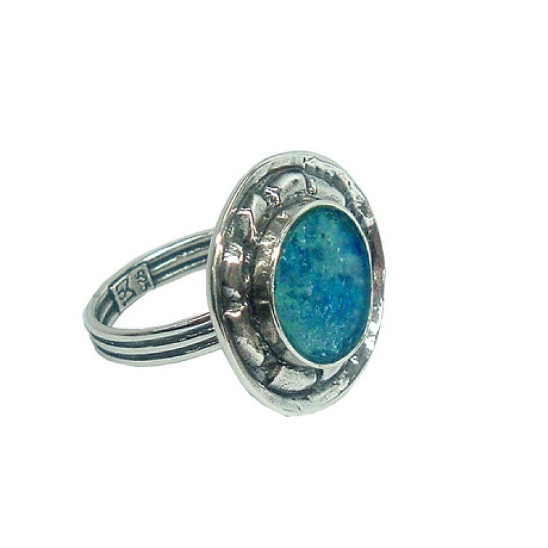 Michal Kirat Sterling Silver Ring with Roman Glass C... | Jewish Rings