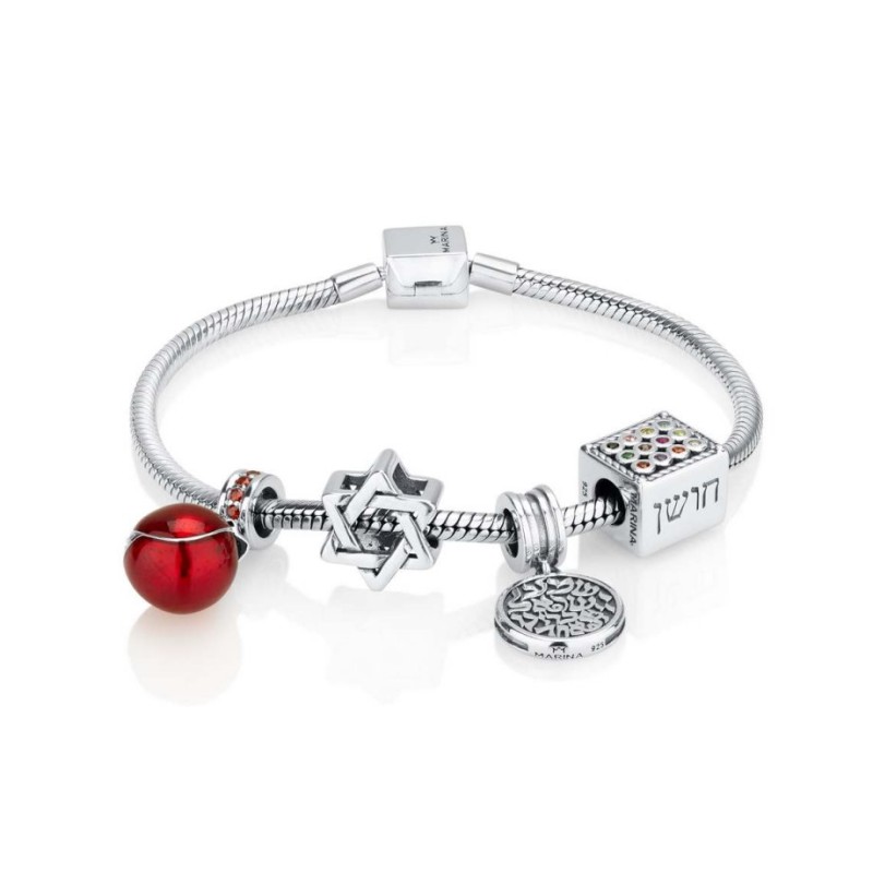 Sterling Silver Charm Bracelet with 4 Charms | Judaica Charms