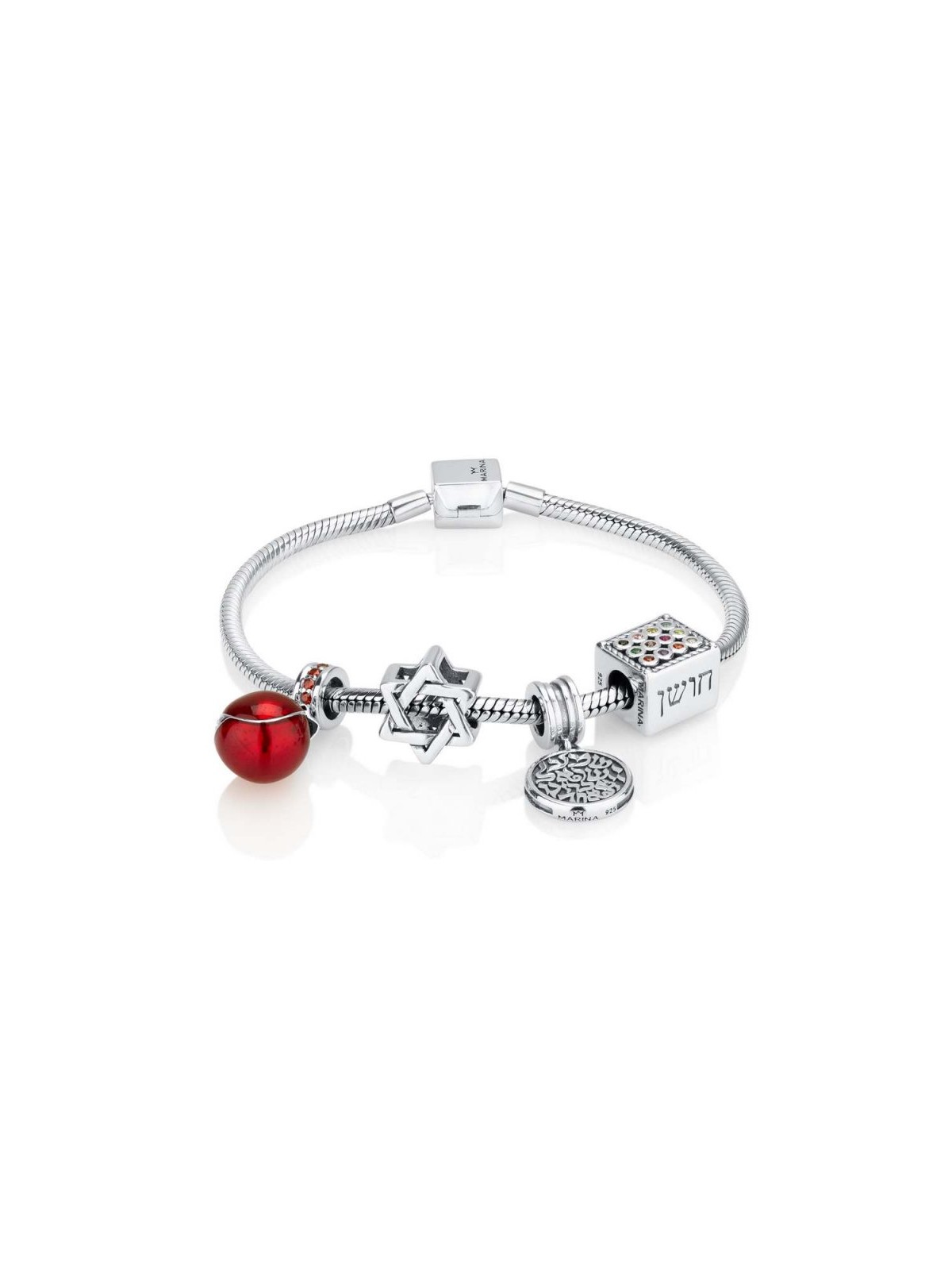 Sterling Silver Charm Bracelet with 4 Charms | Judaica Charms