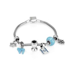 Silver Judaica Charm Bracelet with 6 Charms in Blue | Judaica Charms