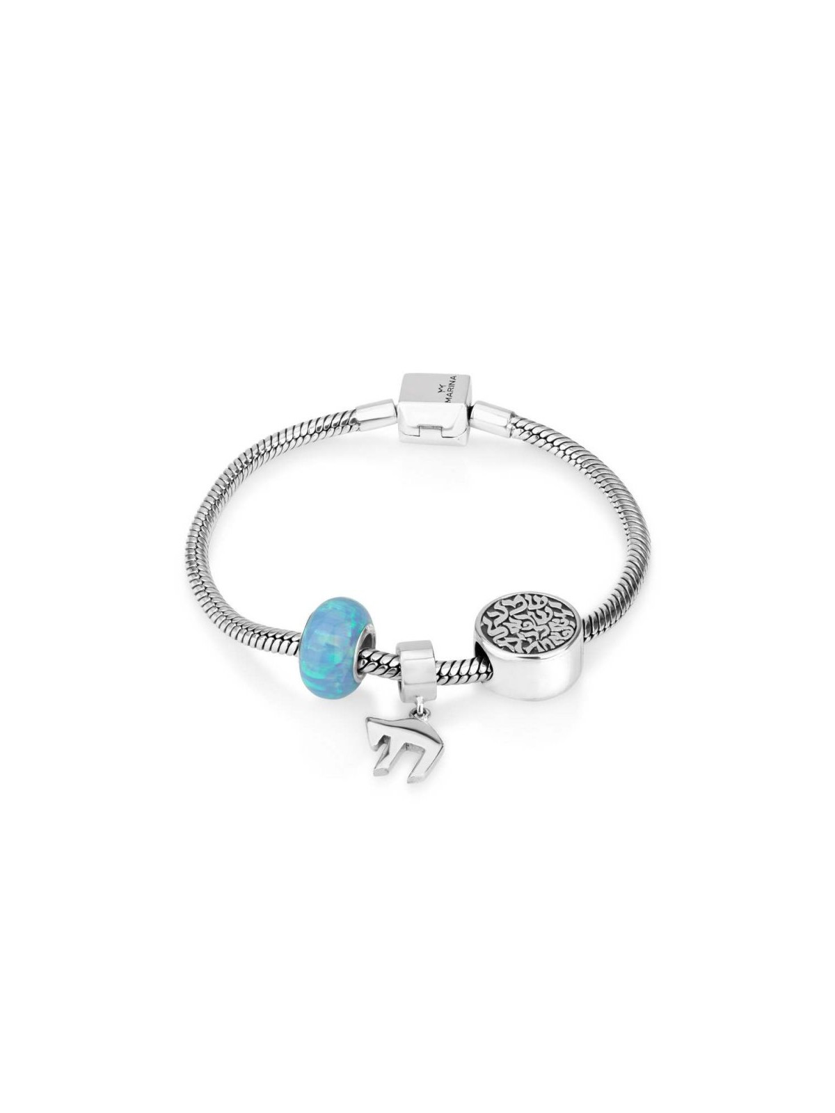 Shema Chai and Opal Silver Charm Bracelet | Judaica Charms