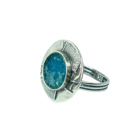 Michal Kirat Sterling Silver Ring with Roman Glass C... | Jewish Rings