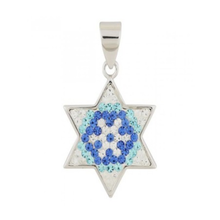 Gold Filled Star of David Pendant Blue Wh... | Jewish Gift from Israel