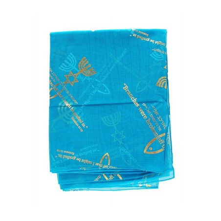 Womans Head Scarf with Menorah Star of David Fish ... | Jewish Scarves