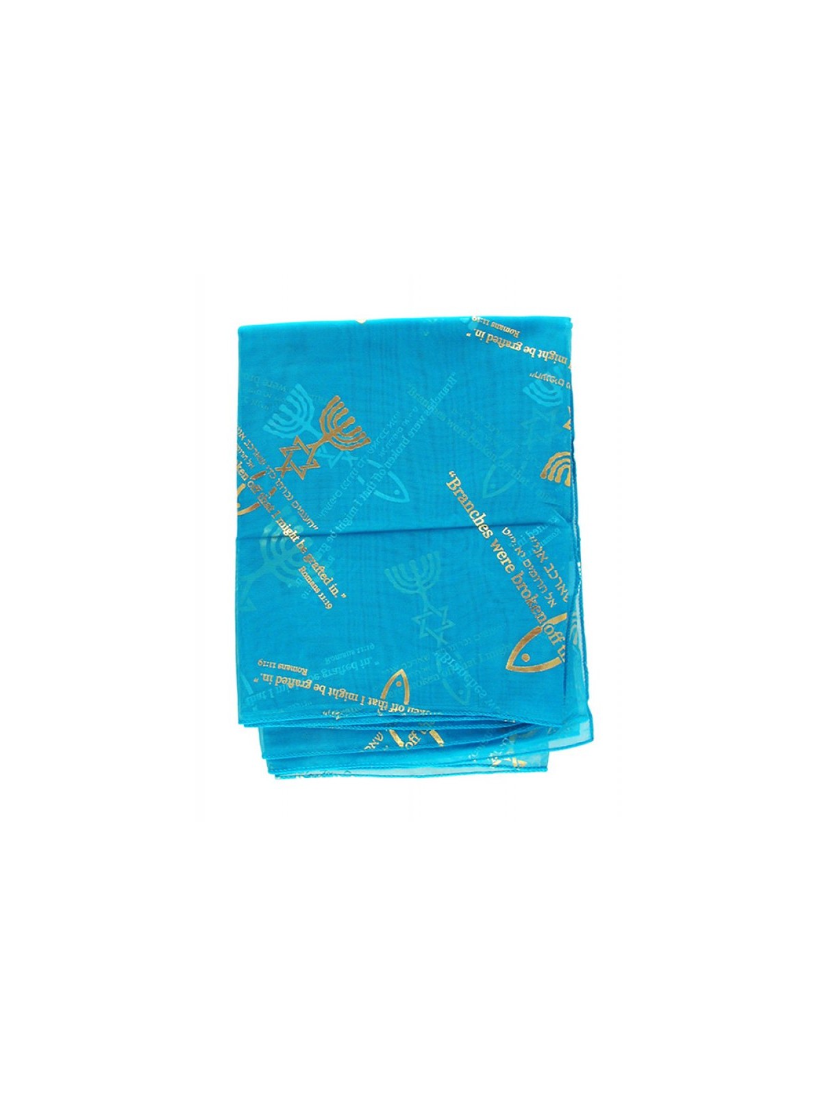 Womans Head Scarf with Menorah Star of David Fish ... | Jewish Scarves