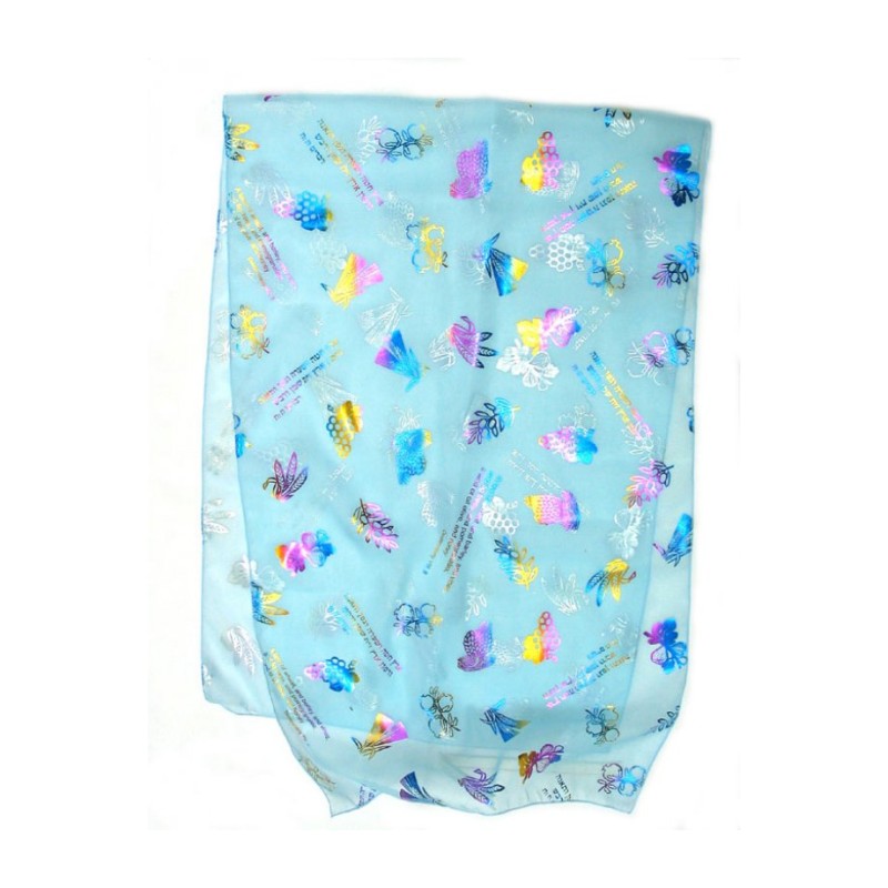 Womans Head Scarf Seven Species Images with Biblic... | Jewish Scarves