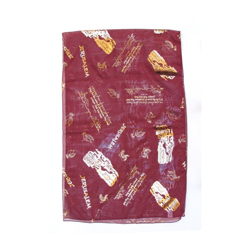 Womans Head Scarf Gold Jerusalem Images with Dove ... | Jewish Scarves