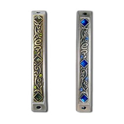 Art Nouveau Mezuzah Case with Stones 1 in stock | Metal Mezuzah