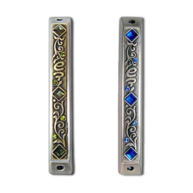 Art Nouveau Mezuzah Case with Stones 1 in stock | Metal Mezuzah