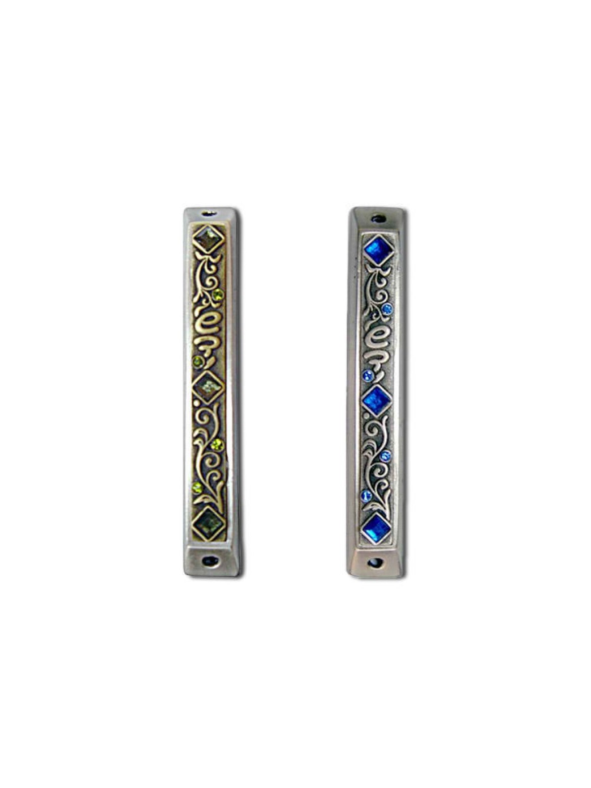 Art Nouveau Mezuzah Case with Stones 1 in stock | Metal Mezuzah