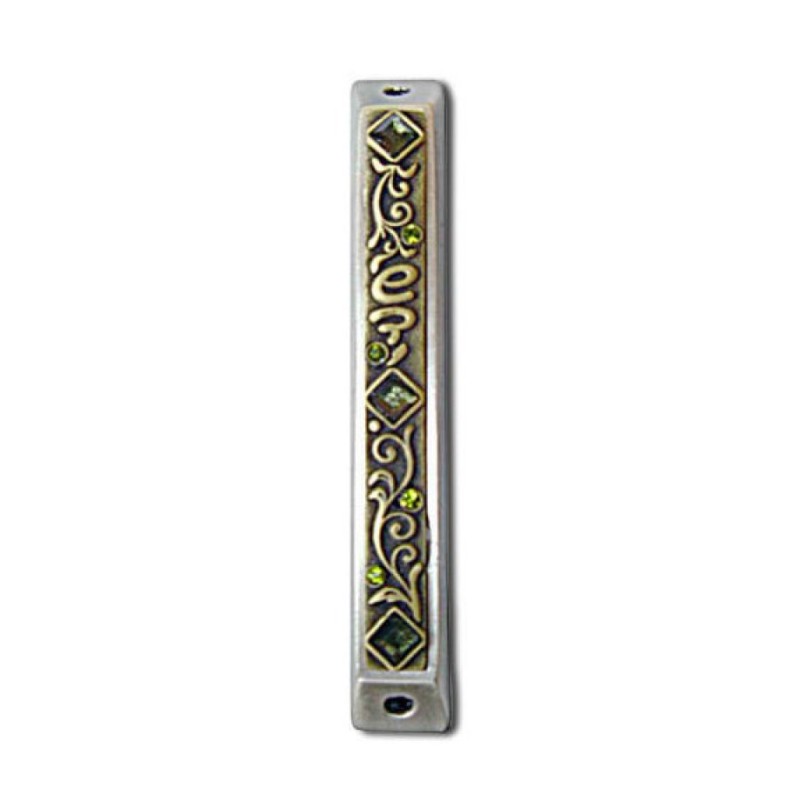Art Nouveau Mezuzah Case with Stones 1 in stock | Metal Mezuzah