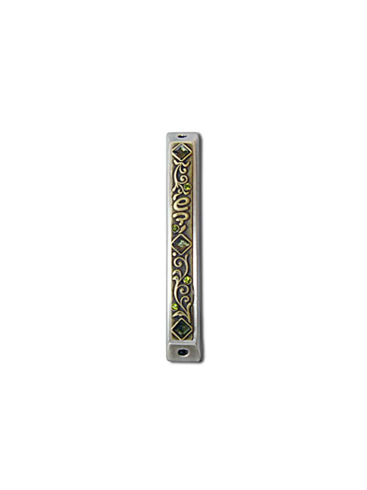 Art Nouveau Mezuzah Case with Stones 1 in stock | Metal Mezuzah