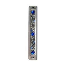 Art Nouveau Mezuzah Case with Stones 1 in stock | Metal Mezuzah