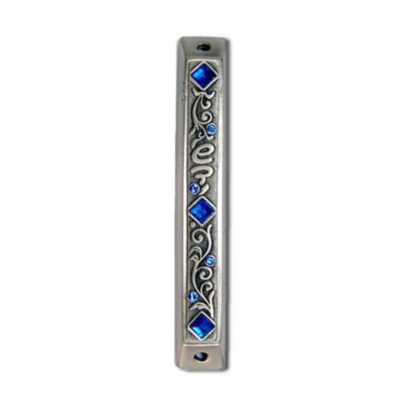 Art Nouveau Mezuzah Case with Stones 1 in stock | Metal Mezuzah