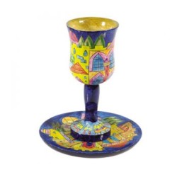 Yair Emanuel Hand Painted Wood Stem Kiddu... | Kiddush Cups by Emanuel