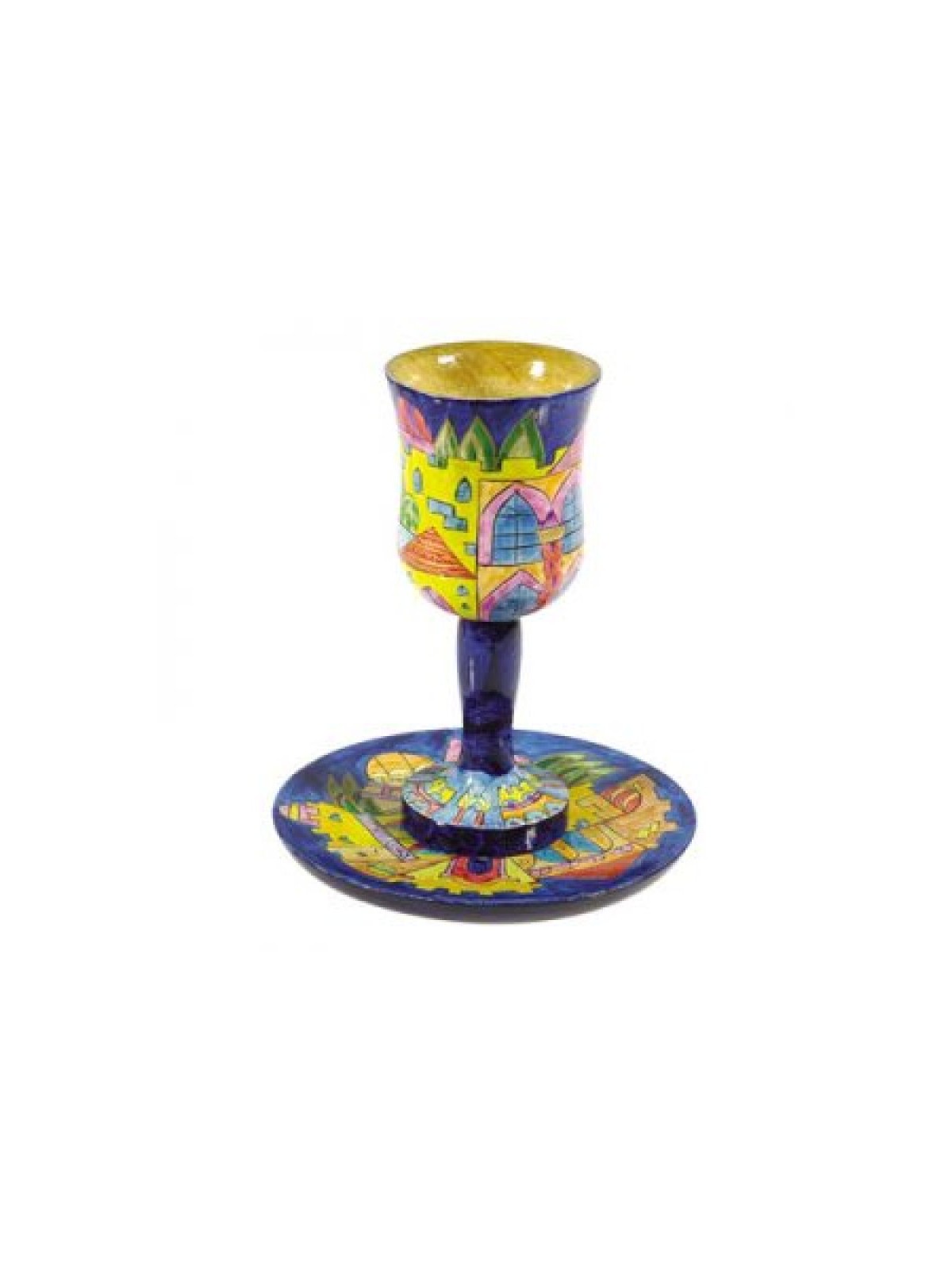 Yair Emanuel Hand Painted Wood Stem Kiddu... | Kiddush Cups by Emanuel
