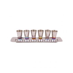 Yair Emanuel Six Hammered Aluminum Kiddush Cups with... | Kiddush Cups