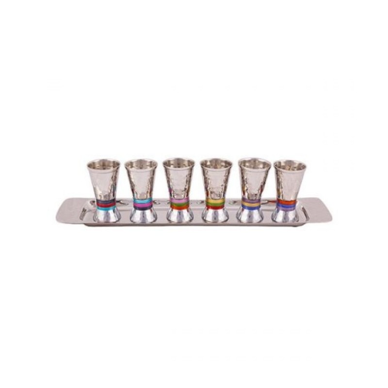 Yair Emanuel Six Hammered Aluminum Kiddush Cups with... | Kiddush Cups