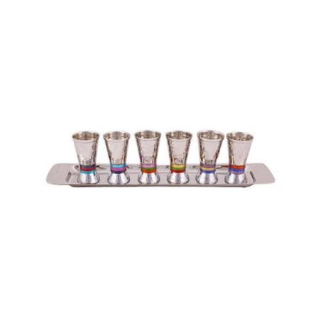 Yair Emanuel Six Hammered Aluminum Kiddush Cups with... | Kiddush Cups