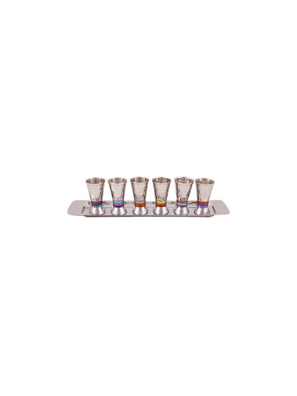Yair Emanuel Six Hammered Aluminum Kiddush Cups with... | Kiddush Cups