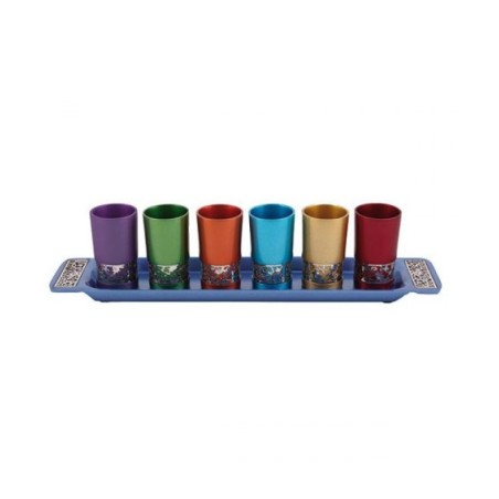 Yair Emanuel Six Small Kiddush Cups with Tray Pomegr... | Kiddush Cups