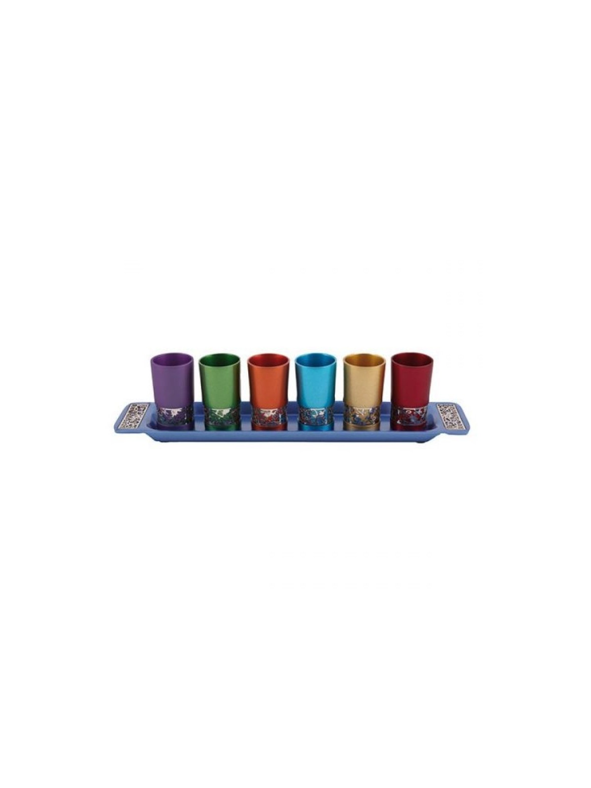 Yair Emanuel Six Small Kiddush Cups with Tray Pomegr... | Kiddush Cups