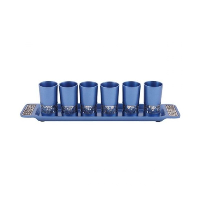Yair Emanuel Six Small Kiddush Cups with Tray Pomegr... | Kiddush Cups