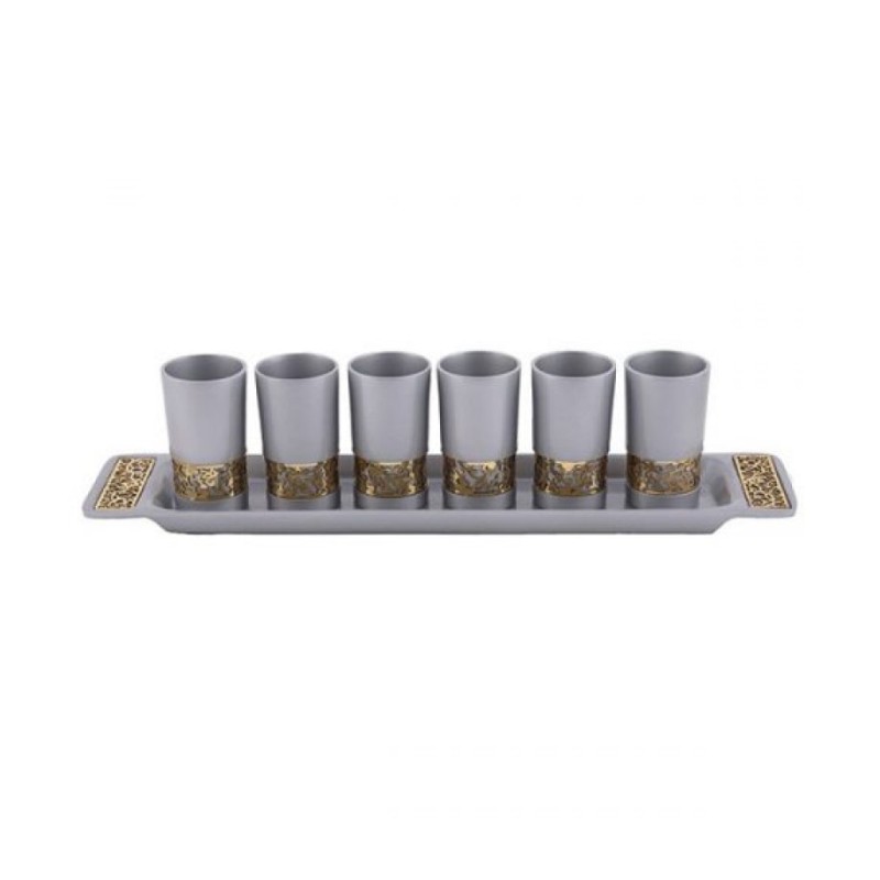 Yair Emanuel Six Small Kiddush Cups with Tray Pomegr... | Kiddush Cups