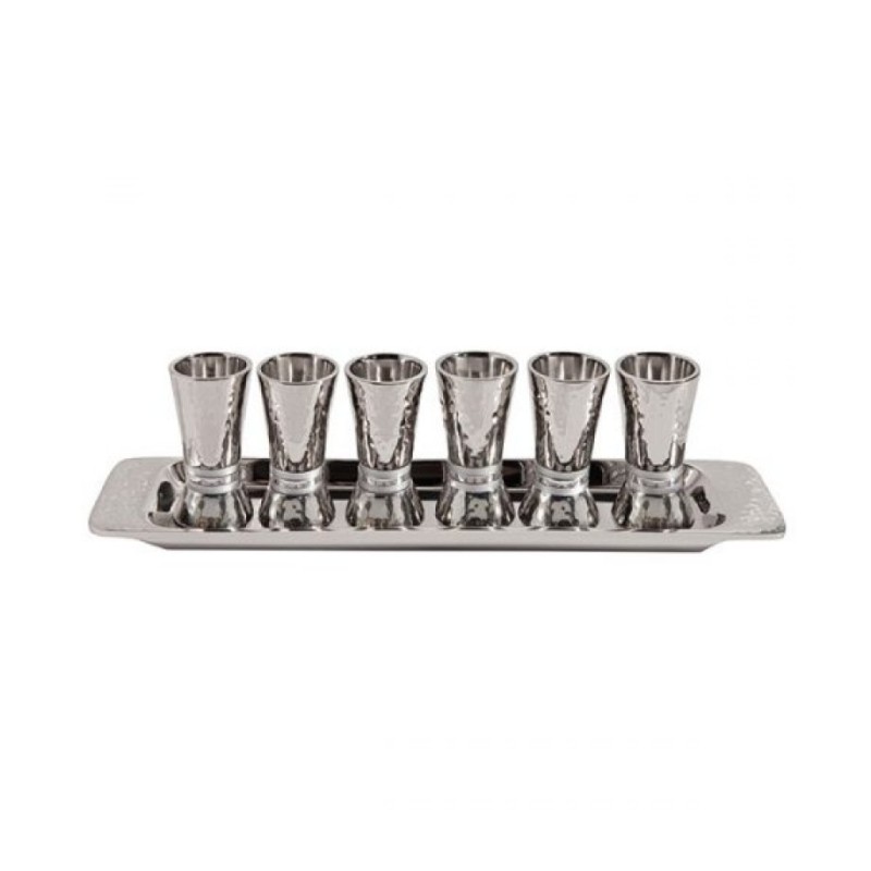 Yair Emanuel Six Hammered Aluminum Kiddush Cups and ... | Kiddush Cups