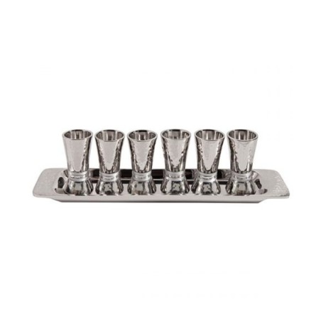 Yair Emanuel Six Hammered Aluminum Kiddush Cups and ... | Kiddush Cups
