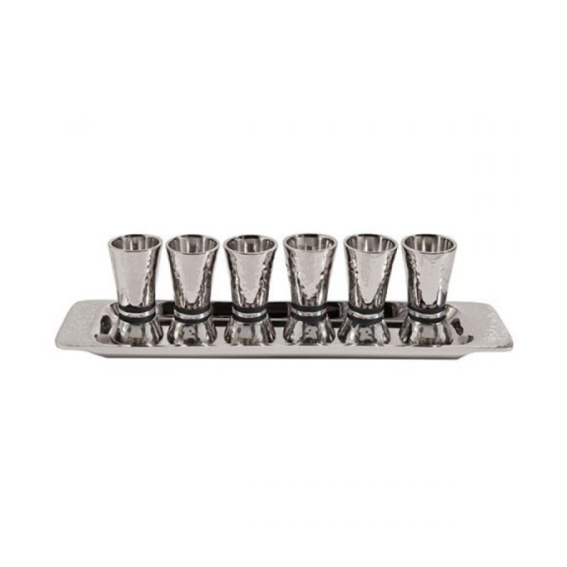 Yair Emanuel Six Hammered Aluminum Kiddush Cups and ... | Kiddush Cups