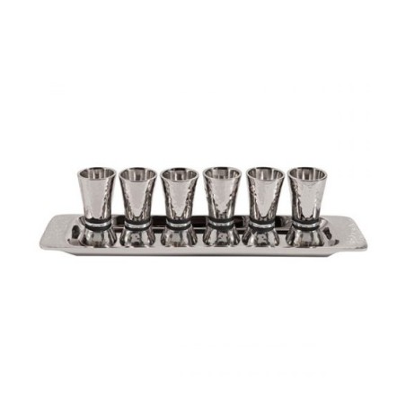 Yair Emanuel Six Hammered Aluminum Kiddush Cups and ... | Kiddush Cups
