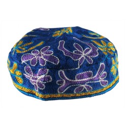 Blue Bucharian Hand Embroidered Kippah | Buchari Kippah