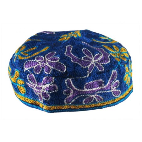 Blue Bucharian Hand Embroidered Kippah | Buchari Kippah