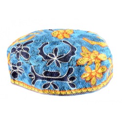 Light Blue Bucharian Hand Embroidered Kippah | Buchari Kippah