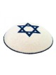 White Knitted Kippah with Dark Blue Star of David | Knitted Kippah